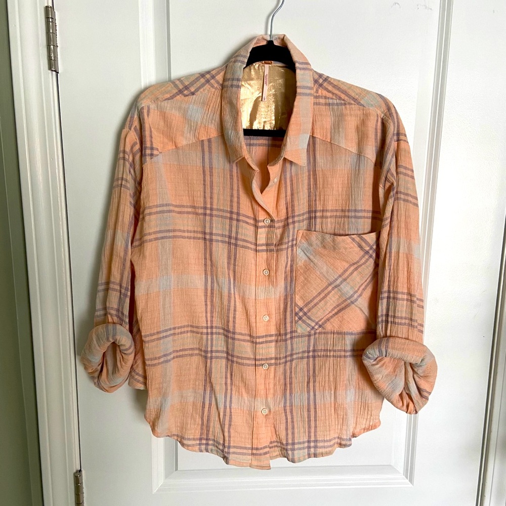 Free People Cropped Plaid Shirt - Large